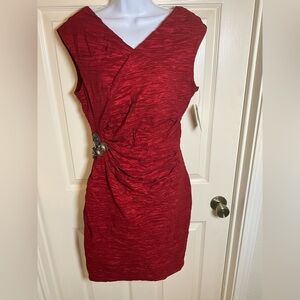✨ NWT Calvin Klein Red Wrap-Style Sheath Dress | Embellished Waist | Size 10